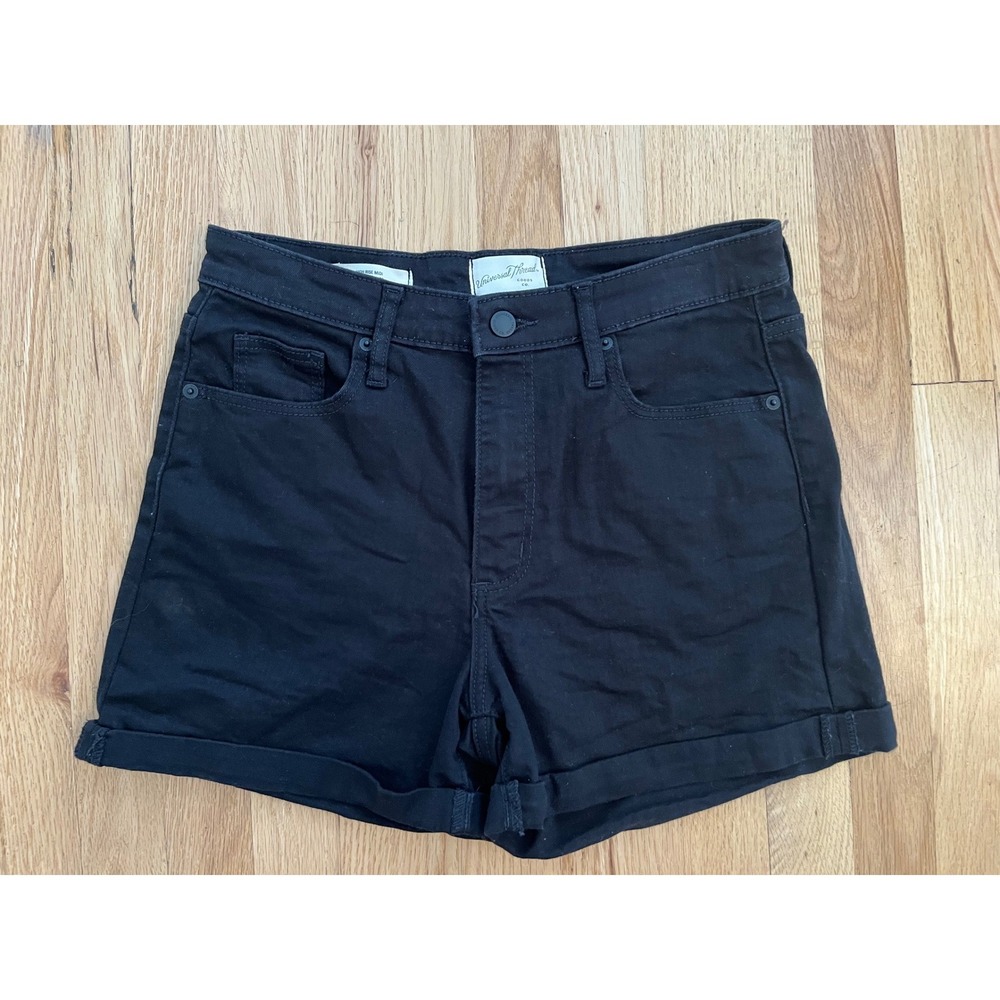 Universal Thread Black High Rise Midi Shorts Size 8/29R Cuffed Denim Stretch